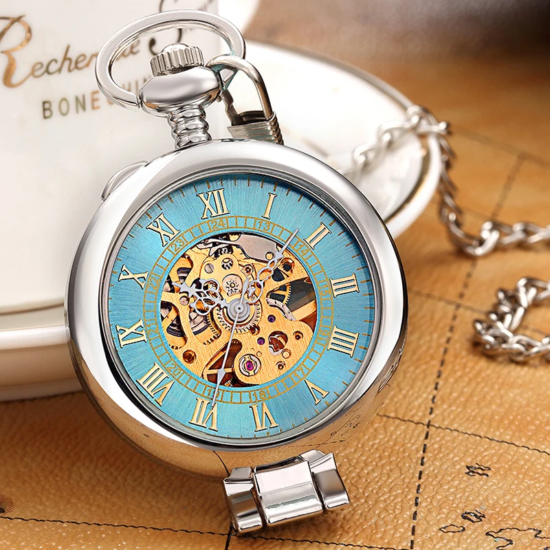 Новые дизайнерские Механические карманные часы-скелетоны циферблат с римскими