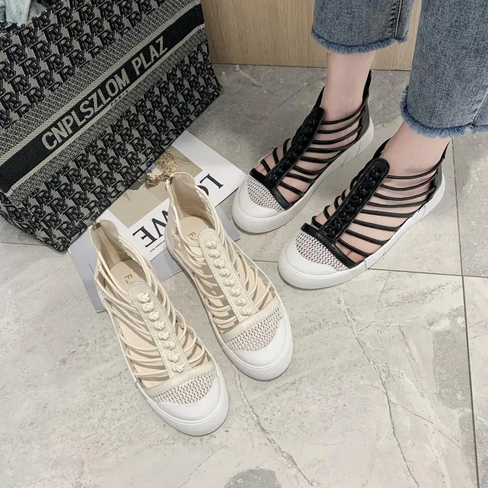 

2020 summer new wild Baotou fashion simple student sandals high top zipper solid color Roman shoes beach shoes Z828
