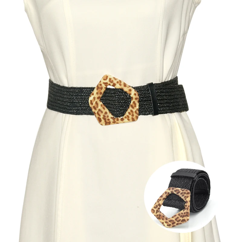 

Boho Women Belts Fashion All-match Weaving Straw Elastic Waist Band Pin Buckle Vintage Wild Bohemian Wide Belt