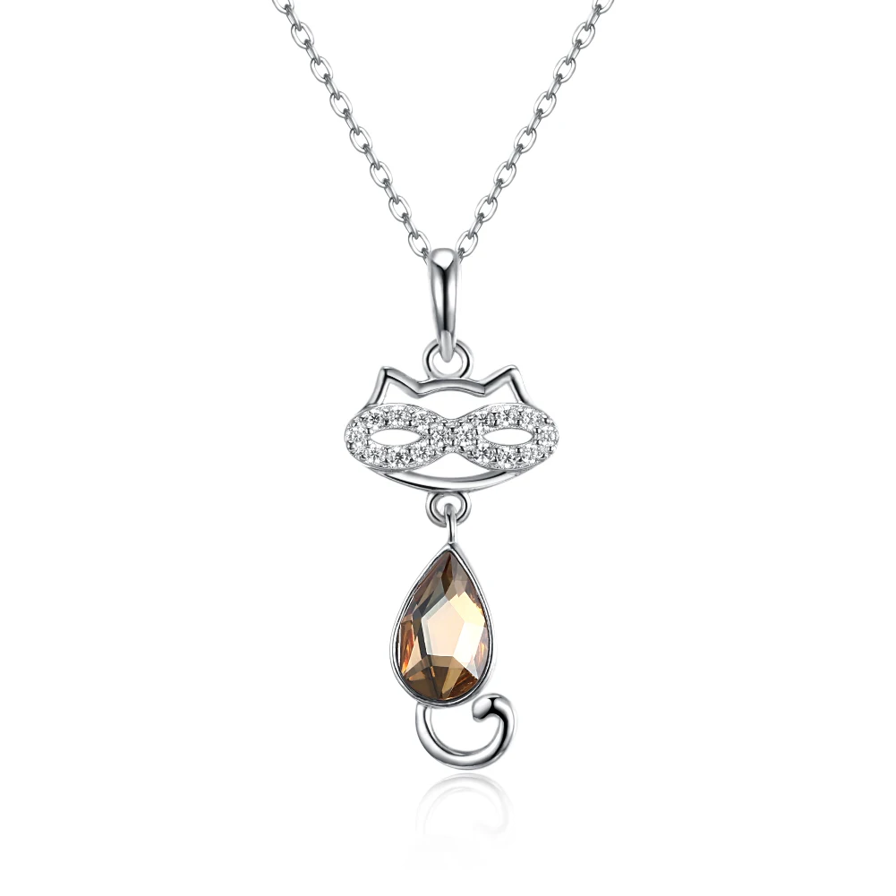 

ZEMIOR 925 Sterling Silver Pendant Necklaces For Women Cute Cat With Cubic Zirconia Girl Necklace Wedding Fine Jewelry Hot Sale