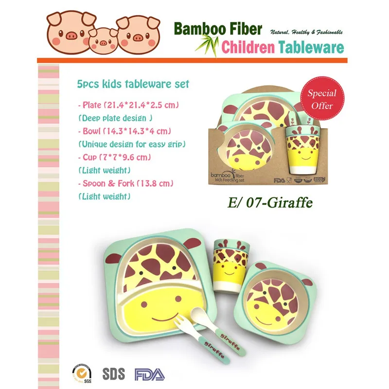 

5Pcs/Set Baby Feeding Food Tableware Cartoon Kid Dishes Children Dinnerware Set Anti-hot Plate Training Bowl alimentation solide