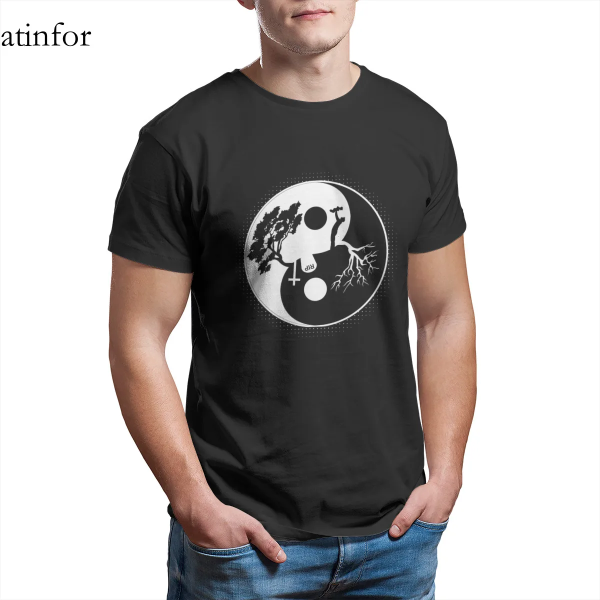 Инь Древо жизни повседневные футболки черного цвета в винтажном стиле С