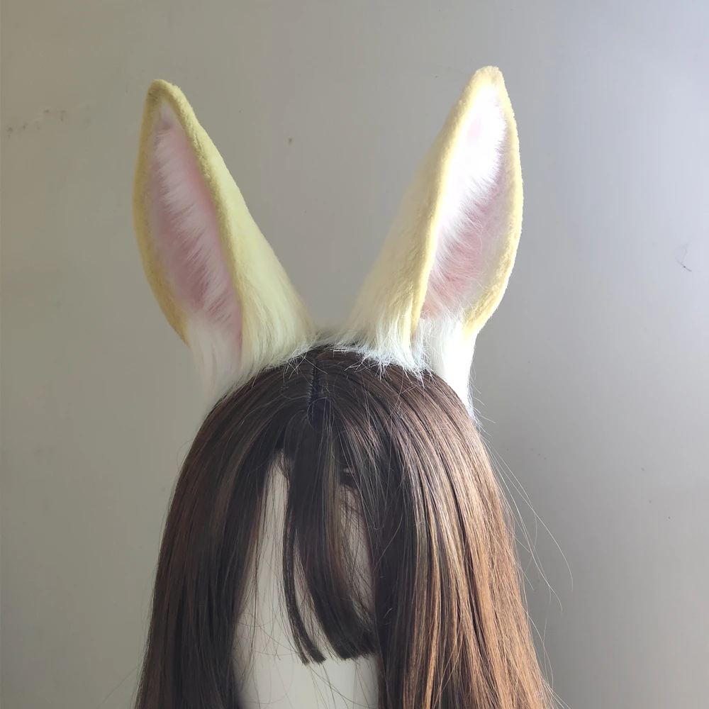 

New Handmade Work Golden Yellow Gray Bunny Rabbit Ears Hairhoop Fold Style Headband Headwear Cosplay Costume Accessories