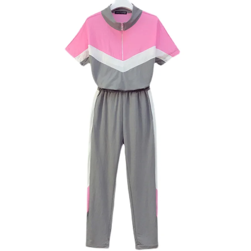 

Summer Women's Sport Suit Two Piece Set Stand-up Collar T Shirt Tops And Pants Large Plus Size Metching Set Outfit 4XL Tracksuit