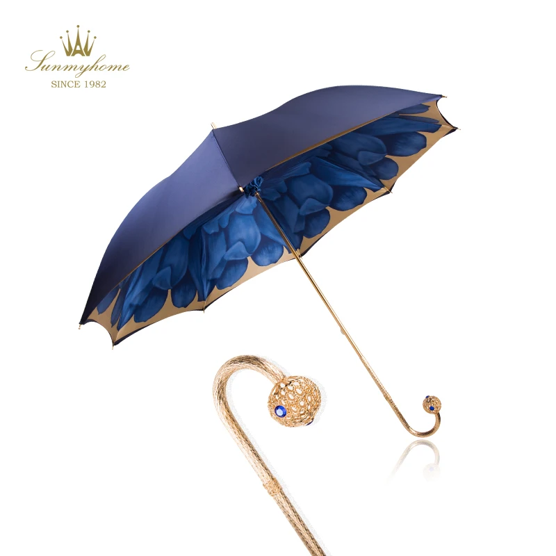 Золотистый двухслойный роскошный зонт для женщин от солнца дождя УФ-Защитный