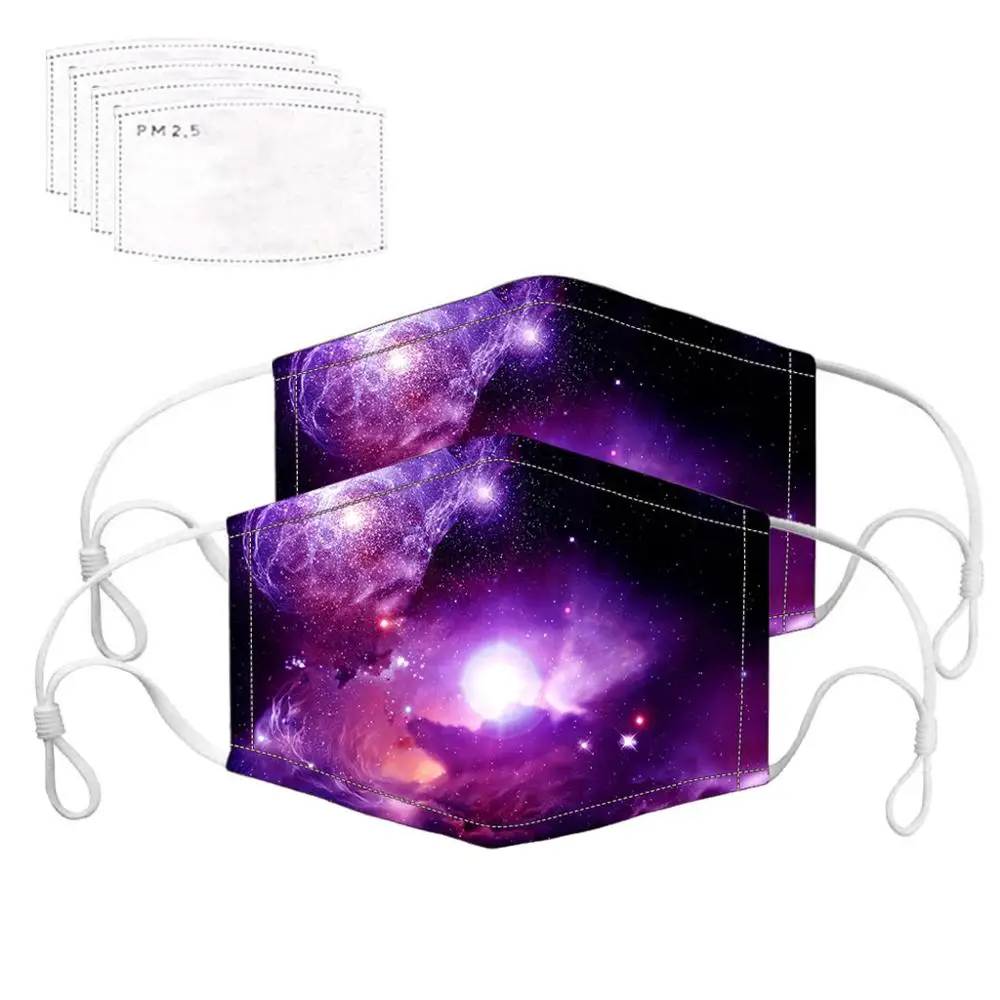 

2PC Starry Sky Print Dustproof Windproof Foggy Haze PM2.5 Mask Reusable Washable With 4PC Gasket Mask Filter Mascarilla Tela4