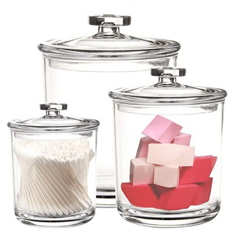

Makeup Organizer Storage Jar Box with Lid for Bathroom Cosmetice Organization Cans Container Storage Box