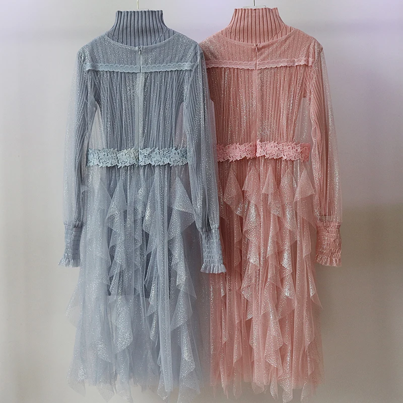 2 шт./компл. до колена Длина Тюль трикотаж серый синий платье подружки невесты