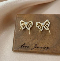 lovely bow earrings geometry simulated pearl stud earrings for women party birthday gift jewelry