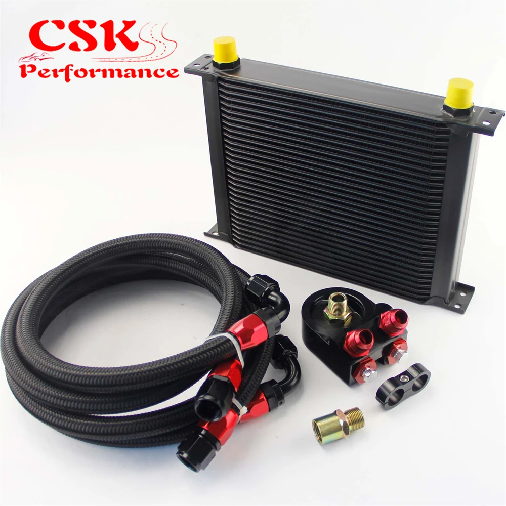 

30 ROW AN-10AN UNIVERSAL ENGINE TRANSMISSION OIL COOLER+1.4M, 1.6M HOSE BLACK