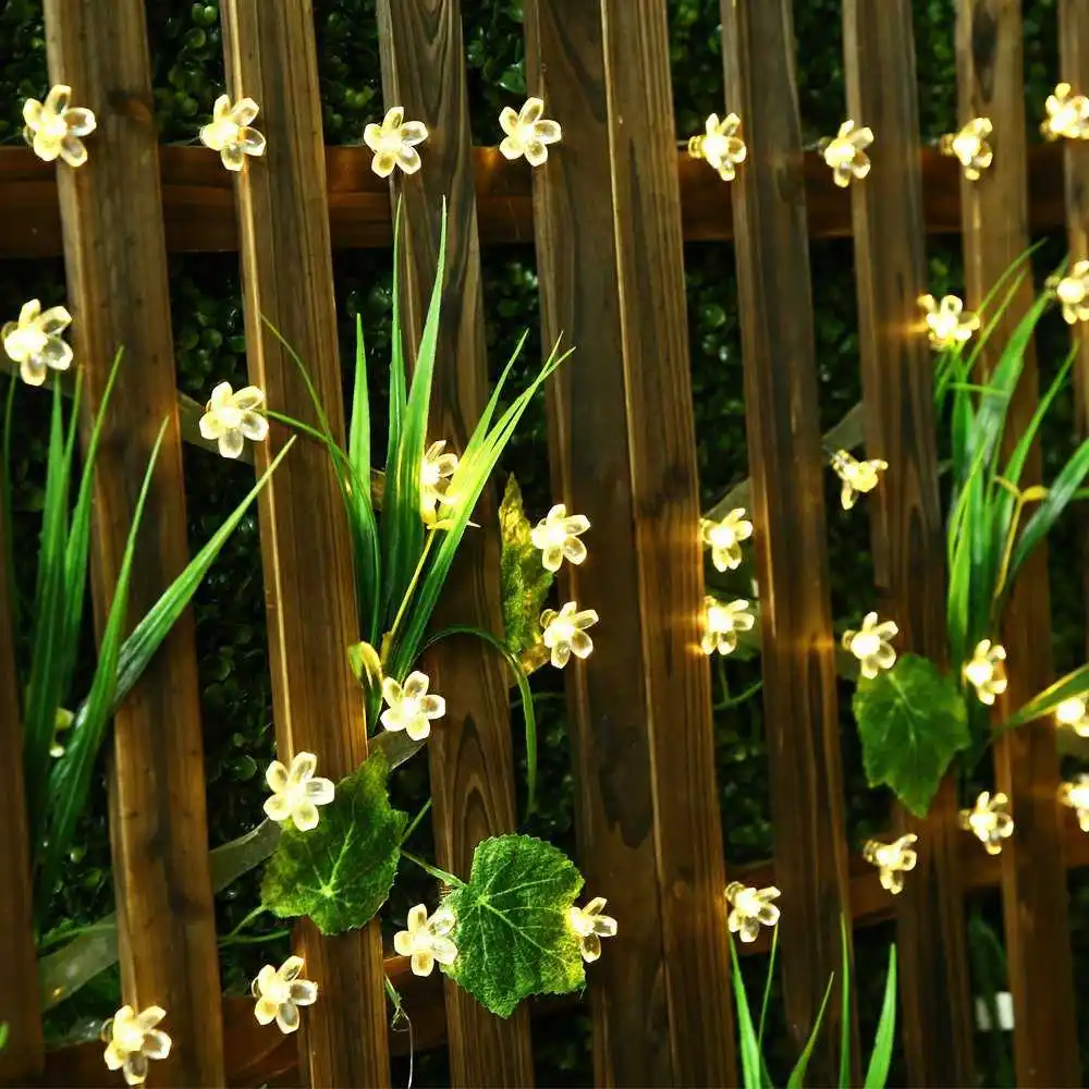

5m 7m 12m Peach Flower Solar Lamp Power LED String Fairy Lights 6V Solar Garlands Garden Holiday Party Flower Decor for Outdoor