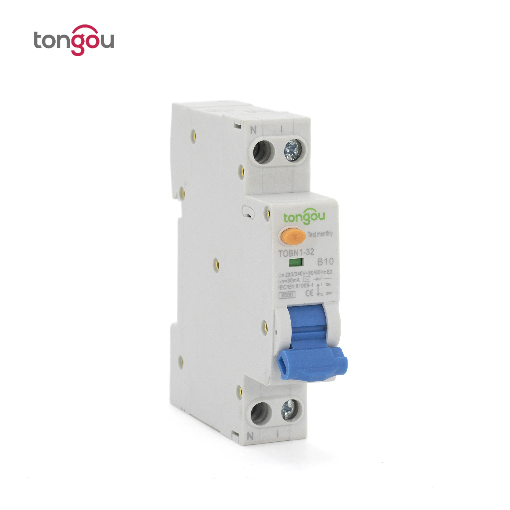 

Curve B 6KA 18mm RCBO 10A 30mA 1P+N Residual Current Circuit breaker with over current and Leakage protection RCBO TOBN1-32