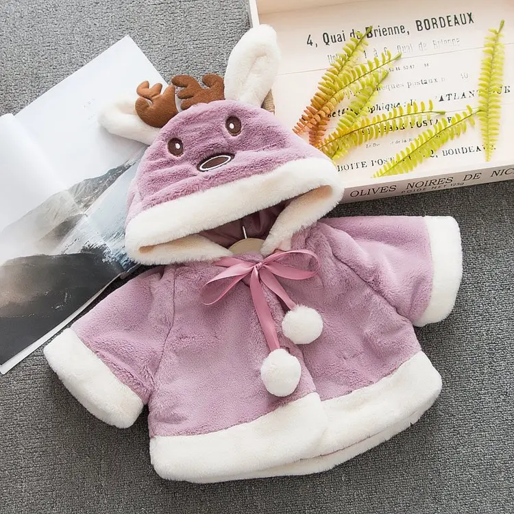 Милое дизайнерское пальто с капюшоном оленем для малышей флисовой подкладкой
