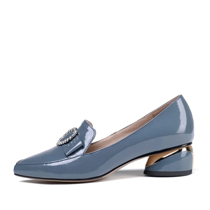 

ZVQ Autumn Newest Fashion Women Pumps Outside Mid Heels Pointed Toe Crystal Handmade Genuine Leather Women Shoes Drop Shipping