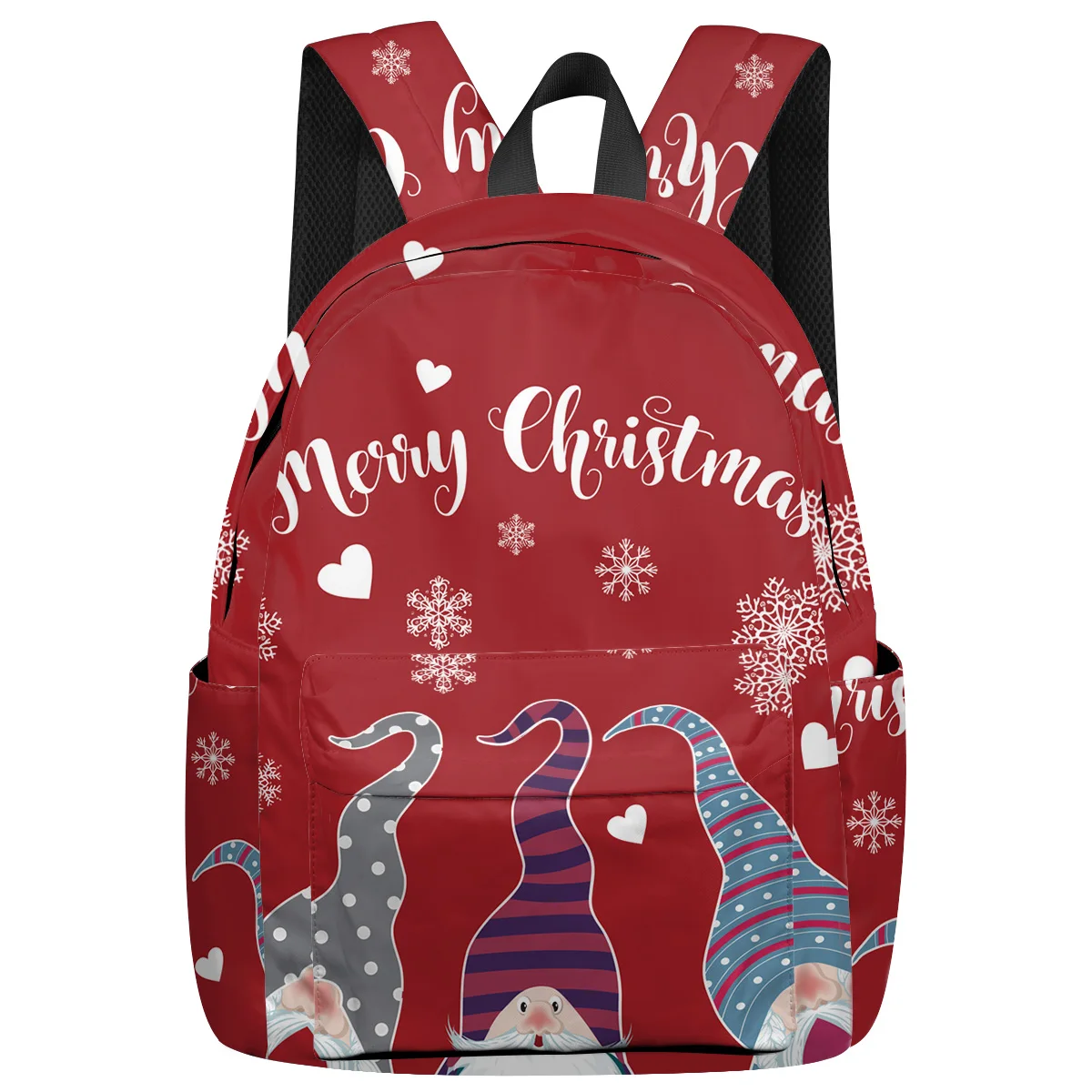 Three Christmas Gnomes Snowflakes Red Backpack For Teenage Travel Bags School Interior Key Chain Holder | Багаж и сумки