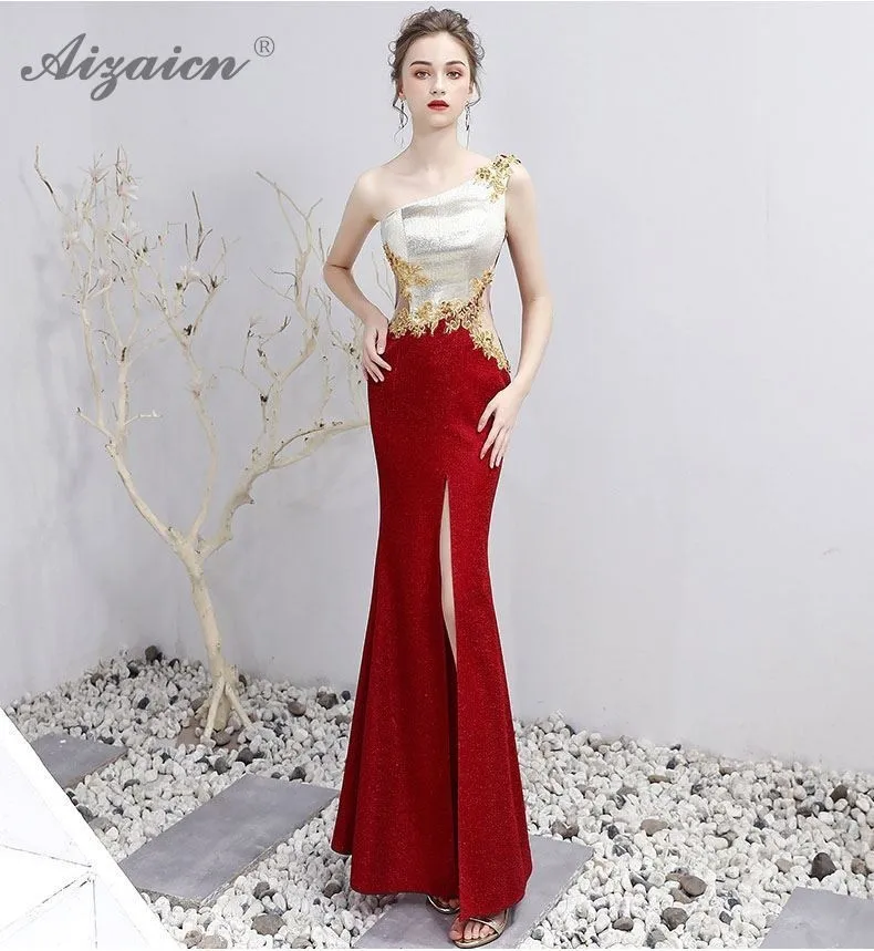 Красные белые роскошные длинные платья русалки Cheongsam современное тонкое платье на одно плечо Qi Pao традиционное китайское вечернее китайское платье-Ципао