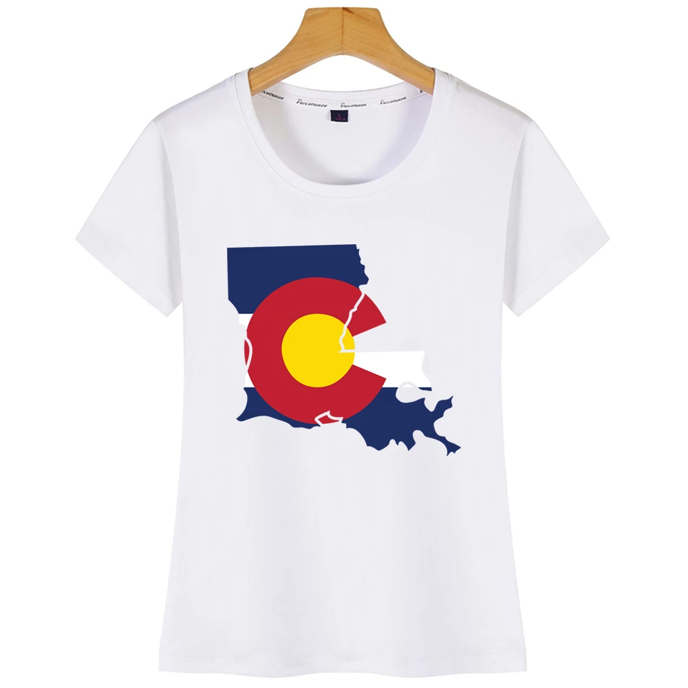 Топы футболка женская Луизиана Колорадский смешная с флагом гордыни базовая