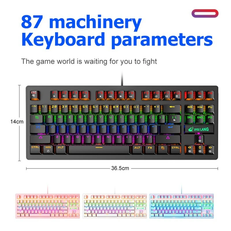 Игровая Механическая Проводная клавиатура 87 клавиш USB-интерфейс с зеленой осью