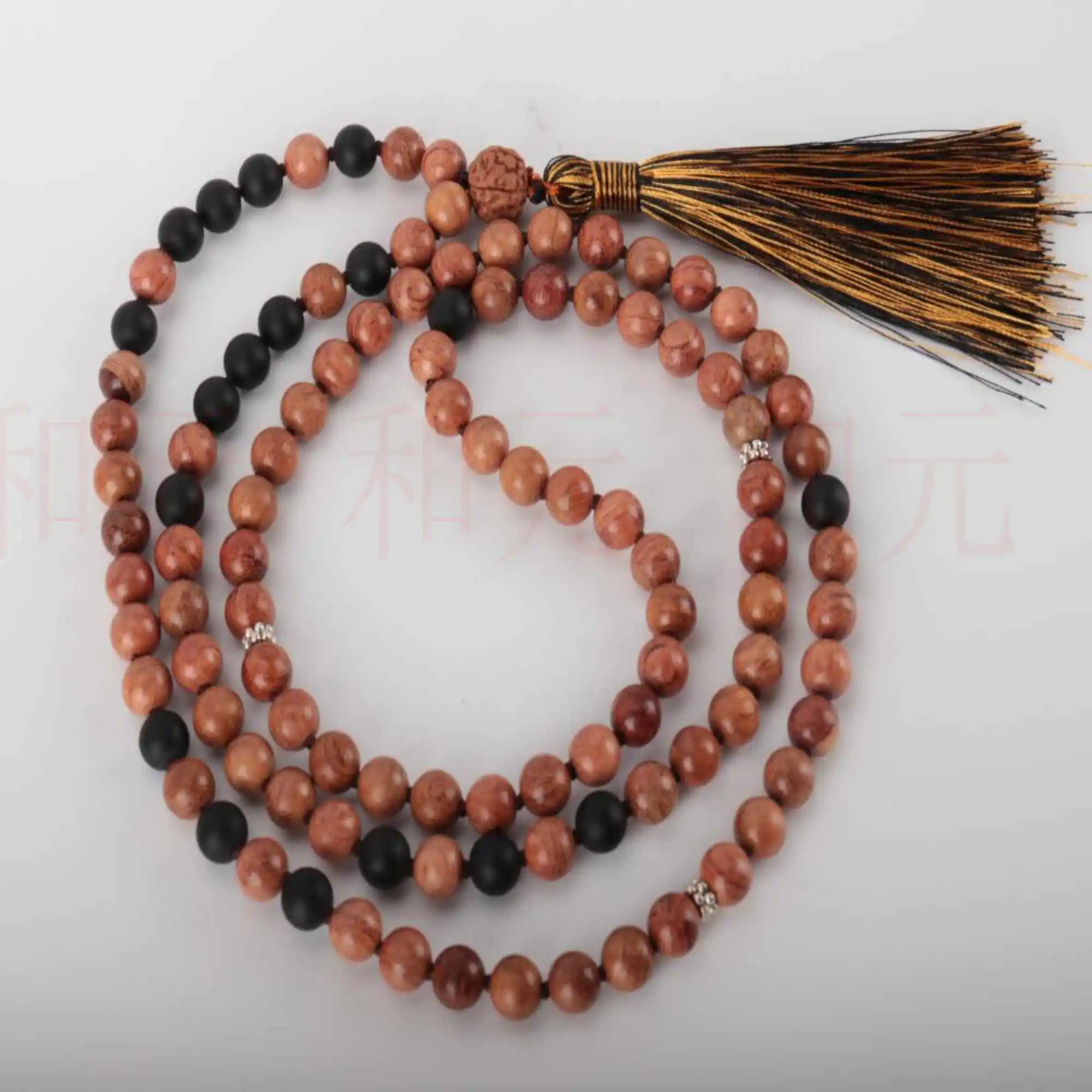 

8mm 108 knot Natural black agate Sandalwood bead necklace Gift spread Mental Spirituality Seven Chakras Practice Yoga Calming