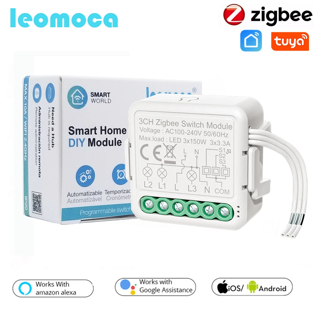 

Zigbee Switch Module 1/2/3/ 4gang/ Way 110V-240V Tuya/Smart Things Hub Wireless Light SwitchRelay Compatible Alexa Google