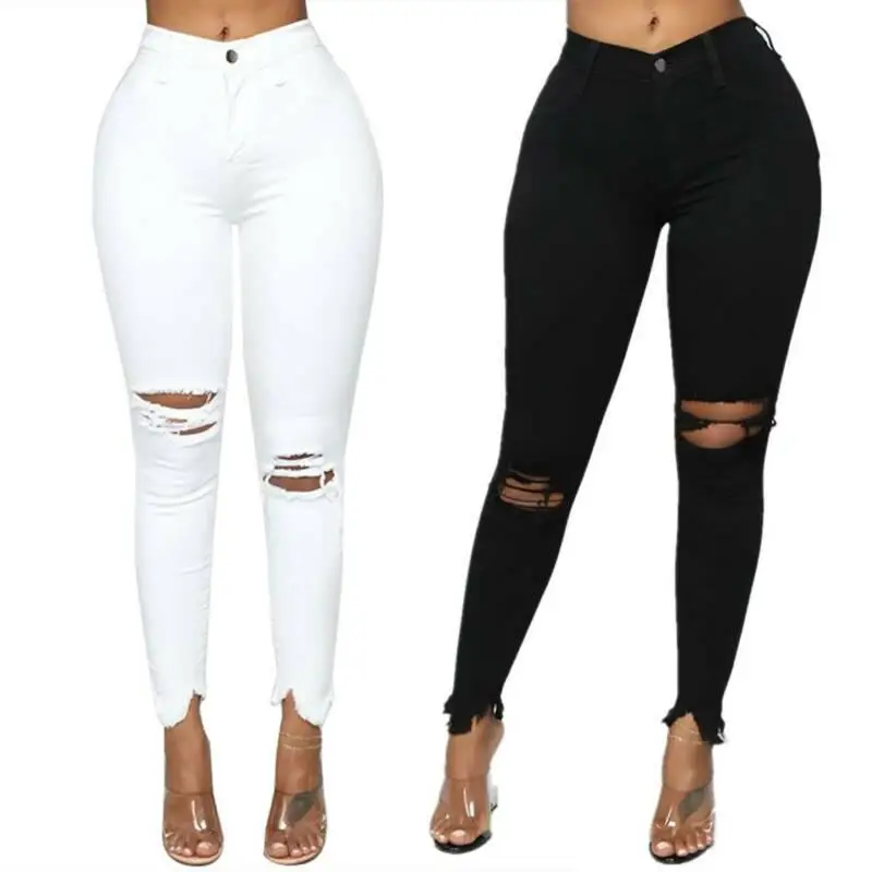 

Ripped Hole Denim Pants Women Skinny Long Jeans Plus Size Stretchy Full Length Trousers