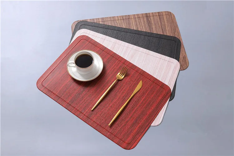 

6pcs/lot New Wood Grain Rounded PU Placemat Thickened Waterproof Non-slip Insulation Pad Simple Japanese Tableware OK 1071A