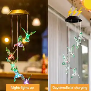 Светодиодный светильник Hummingbird Wind Chime, меняющий цвет, солнечные лампы, подвесной Колокольчик для дома, сада, двора
