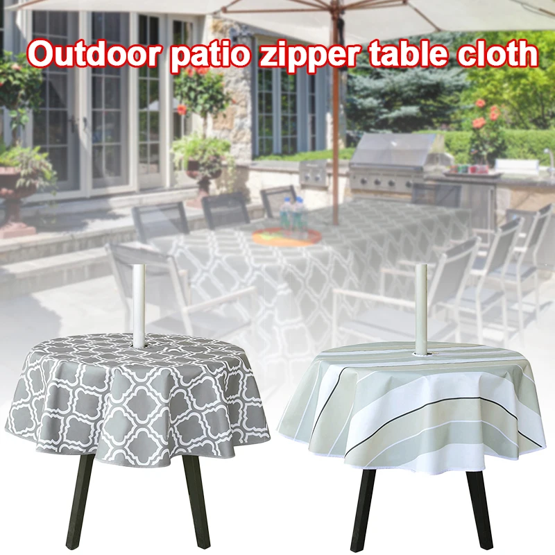 

Cotton Linen Nordic Tablecloth Colored Stripe with Umbrella Hole Zipper Table Cover Waterproof Table Cloth Table Easy Remove
