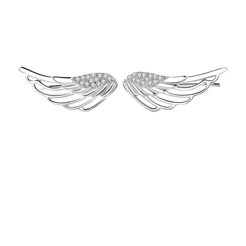 Женские серьги с ангельскими крыльями и белым пером набор из сережек цирконием