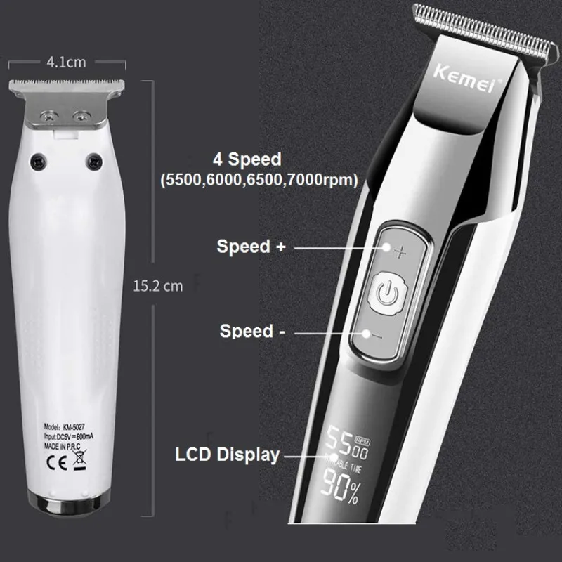Kemei Парикмахерская Машинка для стрижки волос Профессиональный ЖК дисплей