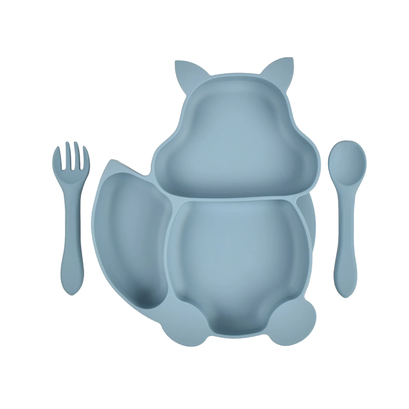

Baby Feeding Kitchen Eating Dining Plate Tableware Spoon Fork Set Silicone Non Slip Easy Clean With Suction Cup Cute Fruit Home