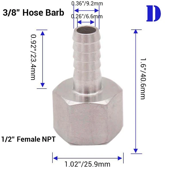 D Homebrew пиво 1/" NPT шланг Barb 304 нержавеющая сталь пищевой пивной комплектующие для насоса фитинг - Цвет: D