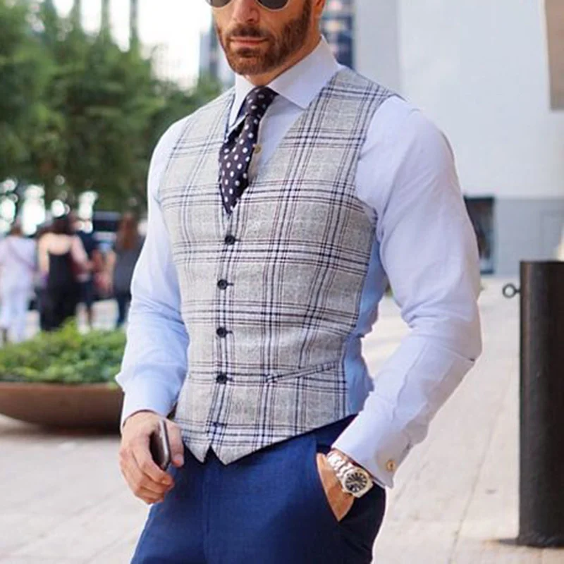 

New Men's Slim Plaid Casual Suit