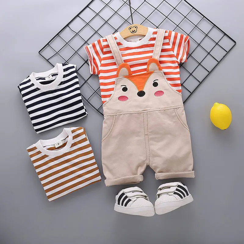

Baby summer animal overalls Children Outing Clothes Toddler Boy Girls Lattice Cotton Shirt Bib Pants 2Pcs/sets Infant Kids sets
