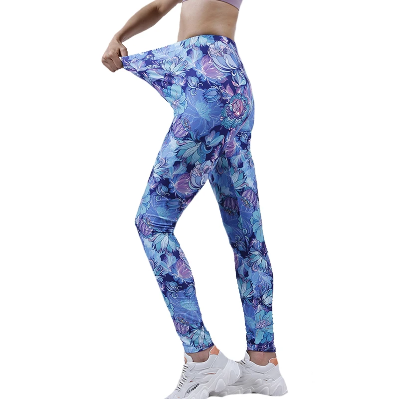 

YSDNCHI Polyester Leggins Sexy Stretchy Streetwear High Waist Fitness Leggings Petal Printing Breathable Soft Women Pants Casual