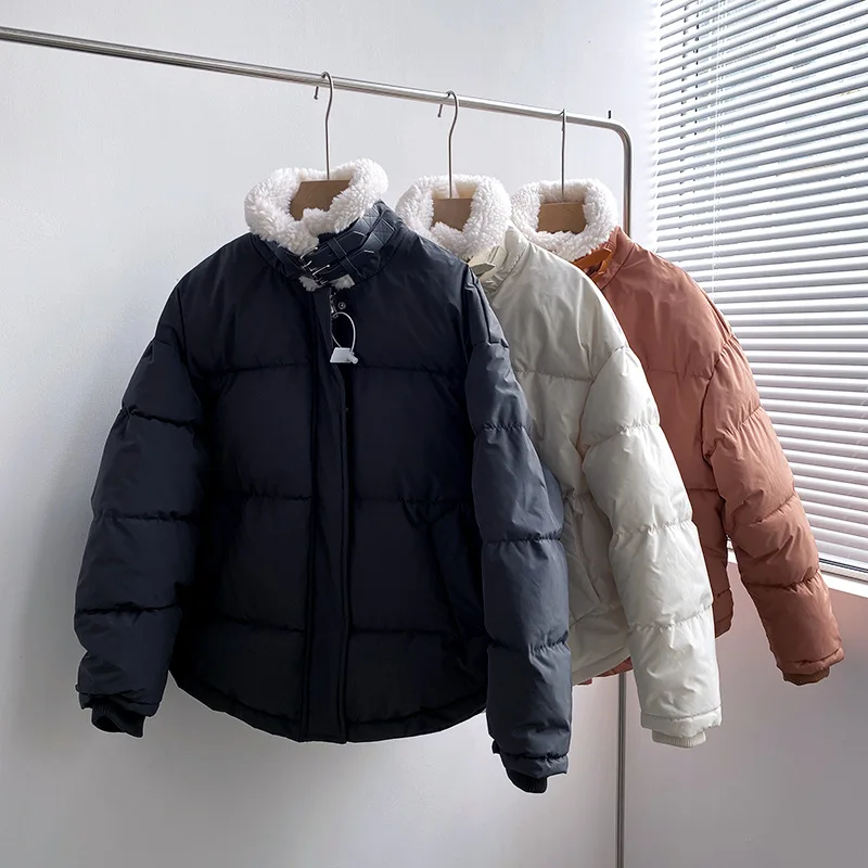 

Mooirue Winter Fashion Women Puffer Parka Lamb Wool High Neck Solid Color Thicken Female Winter Coat Spring Jacket