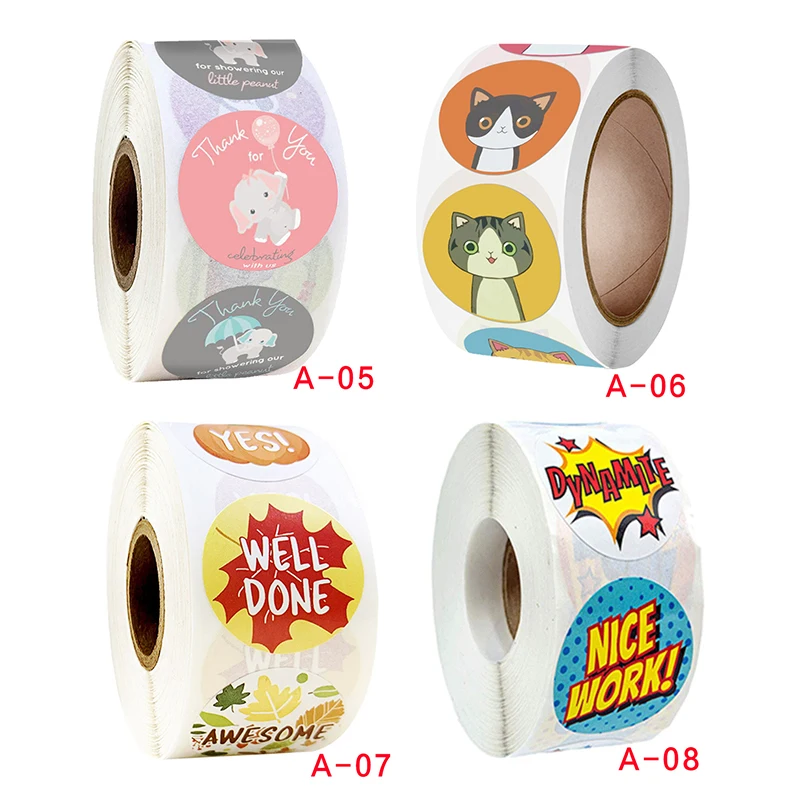 

500pcs/roll 1'' Cartoon Reward Thank You Stickers Stationery Party Decoration Label Stickers Packaging Gift Box Sealing Labels
