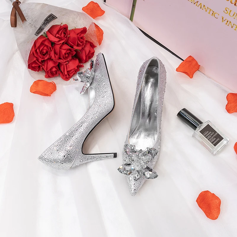 Женская свадебная обувь на высоком каблуке Хрустальные туфли Золушки лодочки