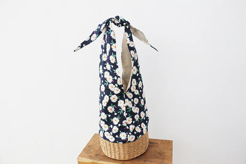 

Casual Daisy Canvas Women Shoulder Bags Design Straw Handbags Wicker Woven Summer Beach Rattan Bag Bohemia Large Capacity Tote
