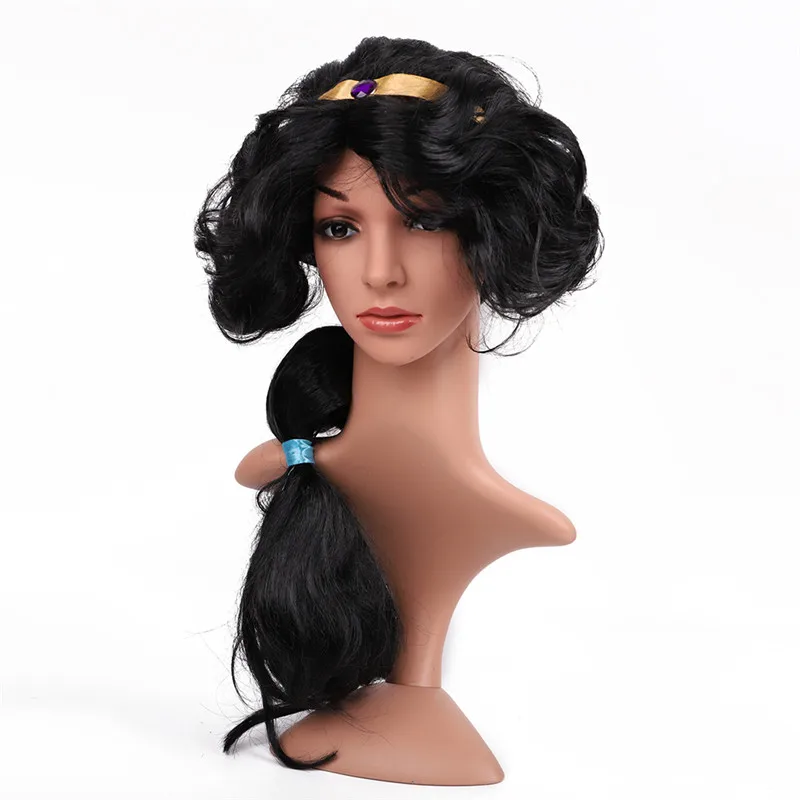 Хэллоуин женщин Аладдин и волшебная лампа Принцесса парик Жасмин черный длинный