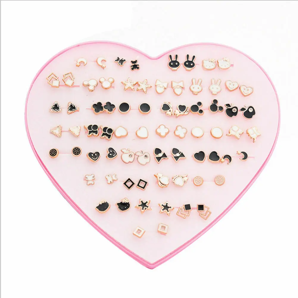 36 Pairs Of Crystal tud Earrings Set Cute cat stars moon With Heart Shape Box Gifts Women Girl dropshipping | Украшения и