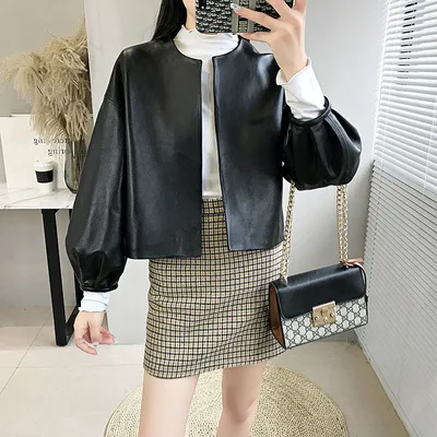 2021 Women New Fashion Genuine Real Sheep Leather Jacket G10