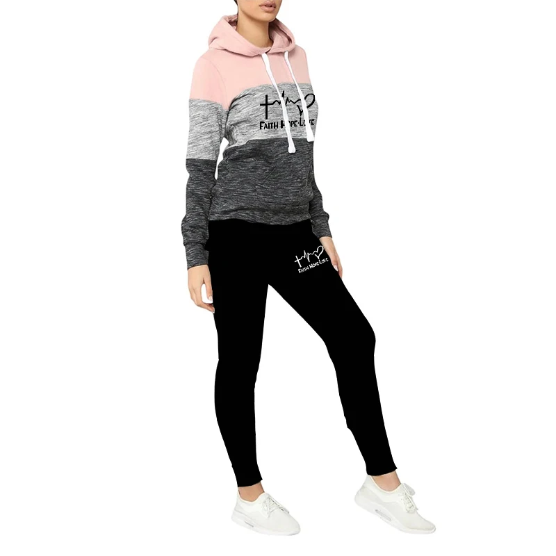 Зимний спортивный костюм для женщин комплект из 2 предметов толстовка с принтом +