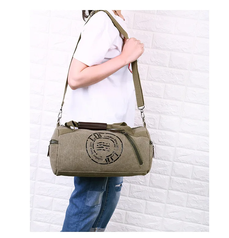 Customizable for Both Men and Women Hand Shoulder Canvas Cylindrical Casual Travel Fitness Clothing Package-Retro Bucket Bag