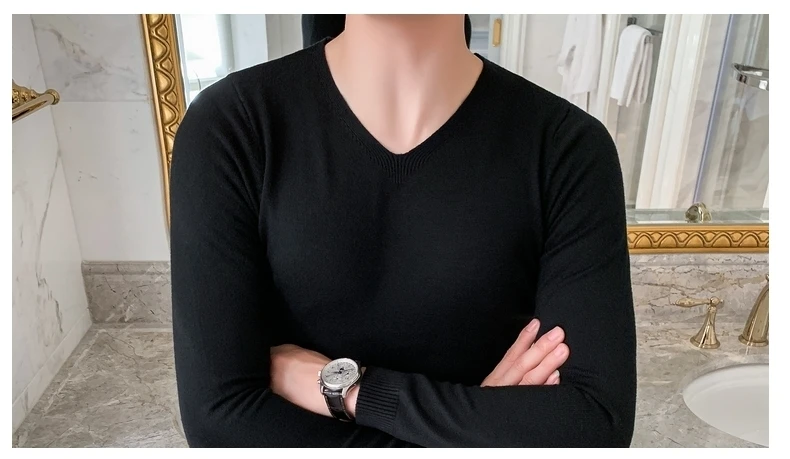 Тонкий свитер Masuclina круглый вырез Pull Homme пуловер для мужчин Корейский мужской модный свитер черный 4 сплошной цвет облегающий свитер для мужчин