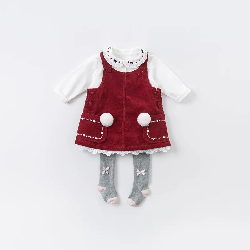 DB14915 dave bella/Осенняя Милая футболка с вышивкой и пуговицами для маленьких девочек