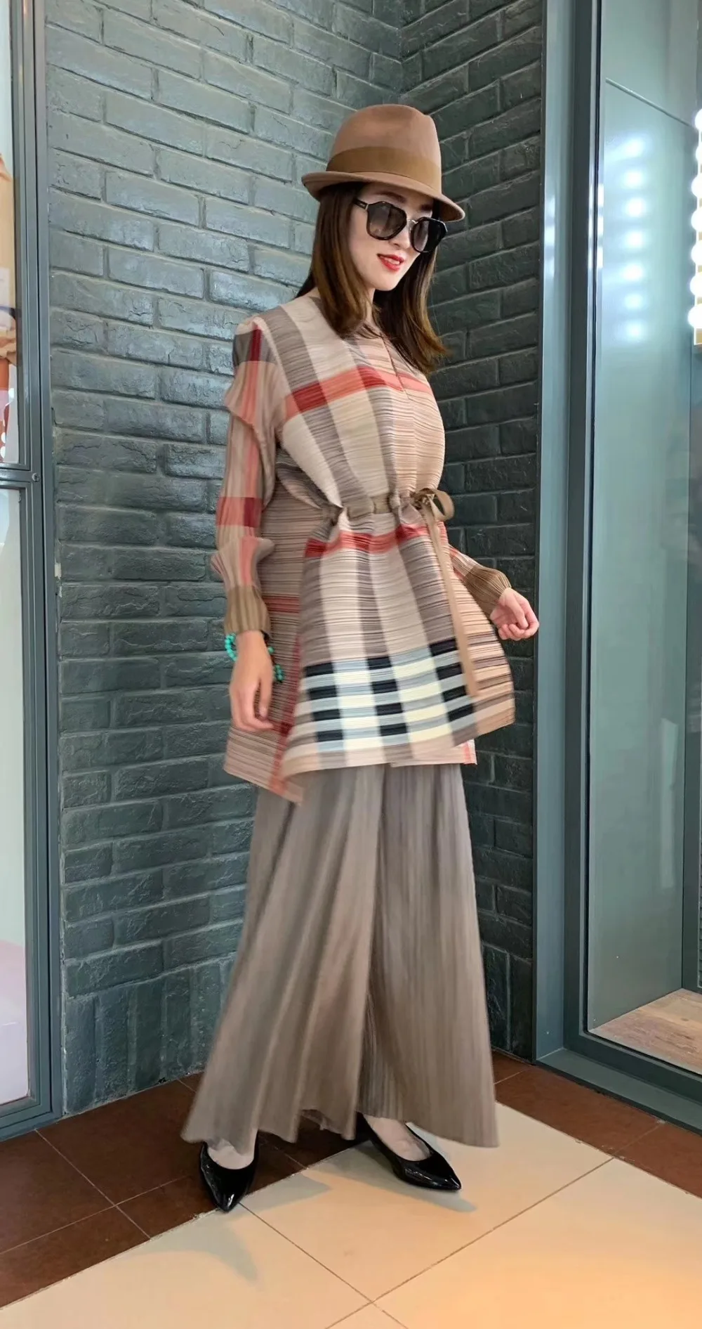 Miyake модный клетчатый галстук с круглым вырезом Свободное пальто