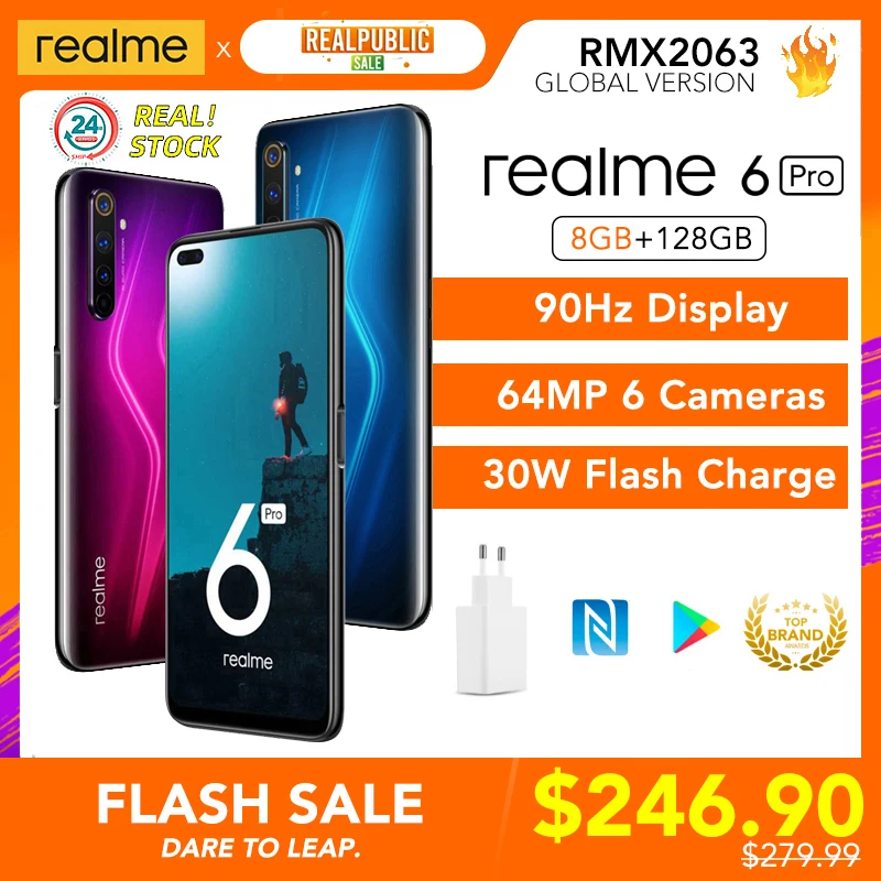 Realme 6 Pro 6pro глобальная Версия 8 ГБ ОЗУ 128 Гб ПЗУ 90 Гц дисплей Snapdragon 720G 30 Вт Быстрая