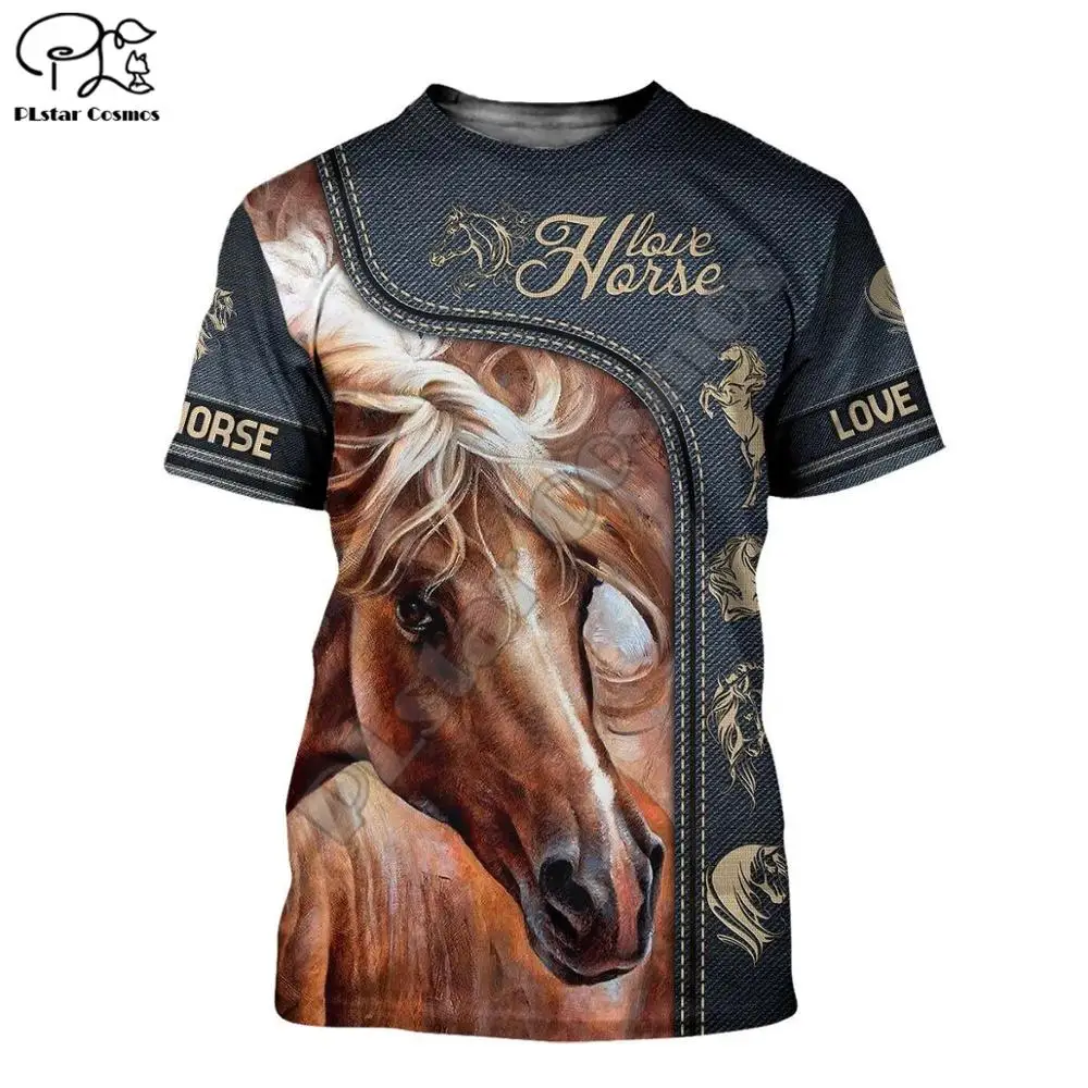 

PLstar Cosmos Love Horse Tattoo Art Animal Colorful Funny 3Dprint Harajuku Casual Streetwear Summer Tees T-shirt Short Sleeve B1