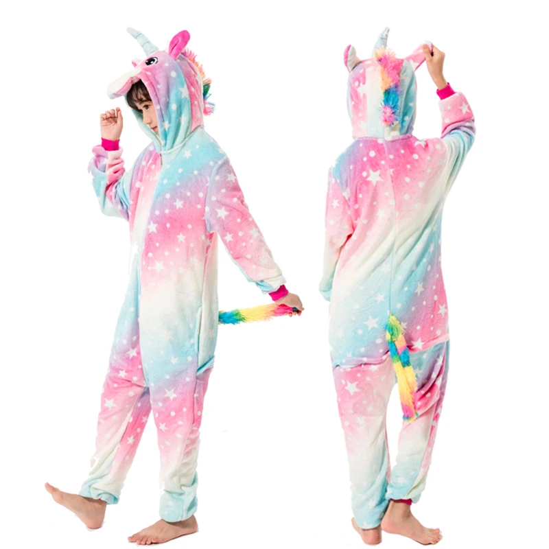 Pink Star Unicorn Костюм кигуруми для детей; Пижама с единорогом; панда; Животные; Косплей; детские комбинезоны; зимние детские пижамы; одежда для сна для маленьких мальчиков и девочек - Цвет: Pink Star Unicorn